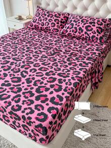 Bộ ga trải giường 4 món 100% Polyester họa tiết da báo hồng (2 vỏ gối + 1 ga trải giường + 1 ga bọc nệm) - Nhiều màu - Xem 5