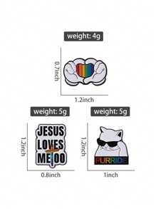 Juego de 3 Piezas Alfileres Esmaltados con Diseños LGBT, Gato Orgullo Gay, Corazón con Gestos de Mano y Lema "Jesús también me ama", Regalos Joyería Insignia para Solapa
