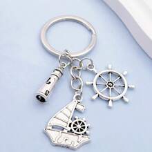 Fashionable Helm, Sailboat, Lighthouse Navigation Keychain For Men, Alloy Pendant Backpack