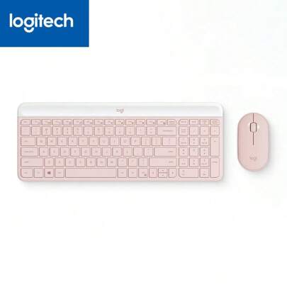 Logitech Conjunto de teclado e mouse sem fio ultrafino MK470, estética empresarial minimalista, alternância de controle entre telas, teclas silenciosas, pegada confortável, bateria de longa duração, rosa
