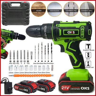 Cordless Drill, 21V Electric Hammer Drill Screwdriver Set Tool, 25+1 Torque, 2 Speeds, 2 Batteries, Combination Drill For Home And Garden DIY Projects, Easter Gift