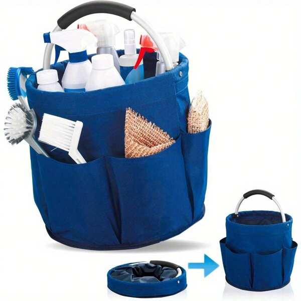 Multi-Taschen Wasserdichter Garten- und Reinigungsprodukt Aufbewahrungsbeutel mit Griff und 6 Fächern, faltbar, für Garten, Badezimmer, Innenbereich (Blau)
