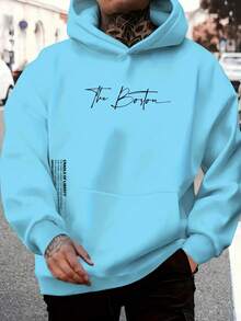 The Boston Men's Cotton Unisex Flannel Kangaroo Sweatshirt - 淺藍色 - 查看 1