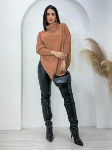Swisz Women's Winter Poncho Knit Long Sleeve V-Neck Sweater With Scarf - 藕粉色 - 查看 3