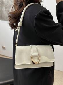 Bolso de hombro cuadrado de color sólido retro con solapa, bolso de axila simplista para mujeres, regalo ideal de Año Nuevo, bolso de negocios casual de moda para mujeres, perfecto para la oficina, los negocios y el trabajo
