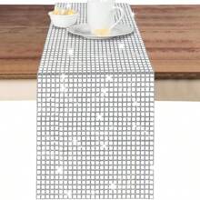 Camino de mesa plateado con brillo disco de 275cm x 30cm, adecuado para fiestas temáticas de los 70s y 80s, Día de San Valentín, cumpleaños, decoración de baile, bodas