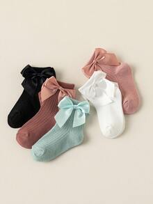 5 Pairs Vertical Striped Pattern With Bow-Knot Baby Kids Socks - Multicolor - View 1
