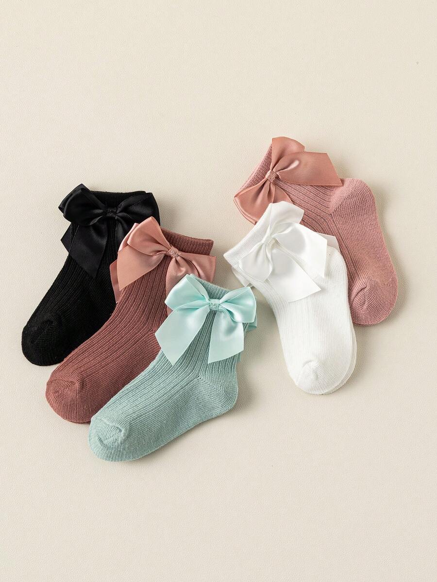 5 Pairs Vertical Striped Pattern With Bow-Knot Baby Kids Socks - Multicolor - View 1