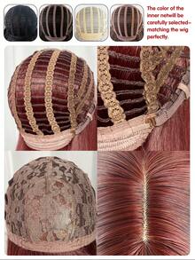 1 Piece Of Wine Red Synthetic Heat-Resistant Straight Hair, 22 Inches Long, Made Of Fiber, Suitable For Daily Use, Natural And Realistic Wig. - Burgundy - View 10