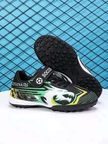 1 双男童低帮铆钉足球鞋，初学者训练户外草坪鞋 - 黑色 - 查看 3