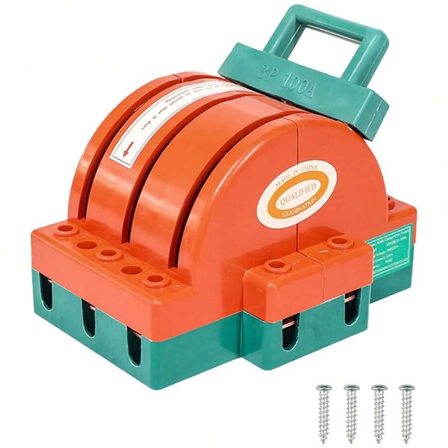 Interruptor de cuchilla de aislamiento de 100 A, tripolar, de dos tiros, adecuado para conmutar entre electrodomésticos, electrodomésticos industriales, sistemas de energía y circuitos de autogeneración. - Naranja - Ver 1