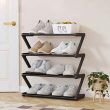 Four-Layer Large Z-Shaped Shoe Rack, Easy To Assemble Without Tools, Pink Plastic Stackable Storage Organizer, Suitable For Home, Dormitory And Living Room, Space-Saving Floor Design, Shoe Storage Organizer