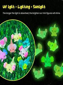 50 قطعة من تماثيل الحيوانات المصغرة المضيئة في الظلام المصنوعة من الراتنج، تشمل البط والدلافين والضفادع والأرانب والسلاحف المضيئة، تركيب بدون كهرباء، مناسبة للحديقة والحفلات والمناظر الطبيعية المصغرة والحوض والديكور المنزلي - متعدد الألوان - مشاهدة 8