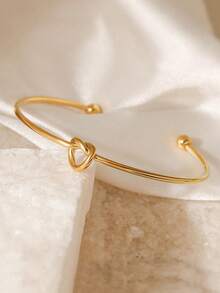 1pc Minimalist Twist Knot Design Metal Bangle, Adjustable Size Twisted Braided Bracelet, Versatile Accessory For Women - Twist Design - View 9