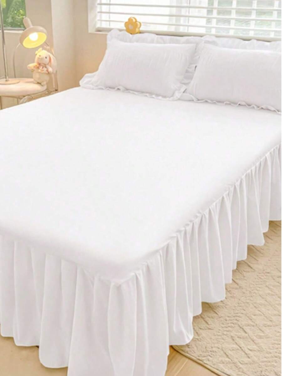 1pc Bed Skirt, Solid Color Beddings, Soft And Comfortable Bedding For Bedroom, Elastic Bed Skirting For Bed Base And Frame, Bedding Dust Ruffle Easy To Install, Room Decor, For All Seasons, Mothers Day Gift, Lightweight With Wrap Around Adjustable Bedskirt For Twin, Full, Queen King Size, Machine Washable - 白色 - 查看 1