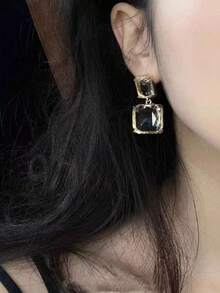 1 Pair French Vintage Geometric Square Clear Earrings For Women Fashion Exaggerated Temperament Party Earrings - 黃色 - 查看 3