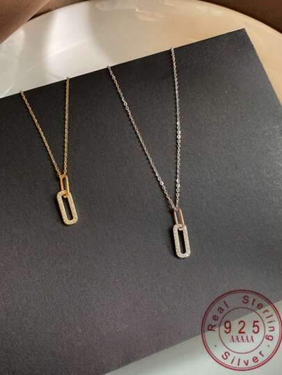 1pc S925 Sterling Silver Minimalist Chic Niche Luxury Feel Double Ring Necklace For Women