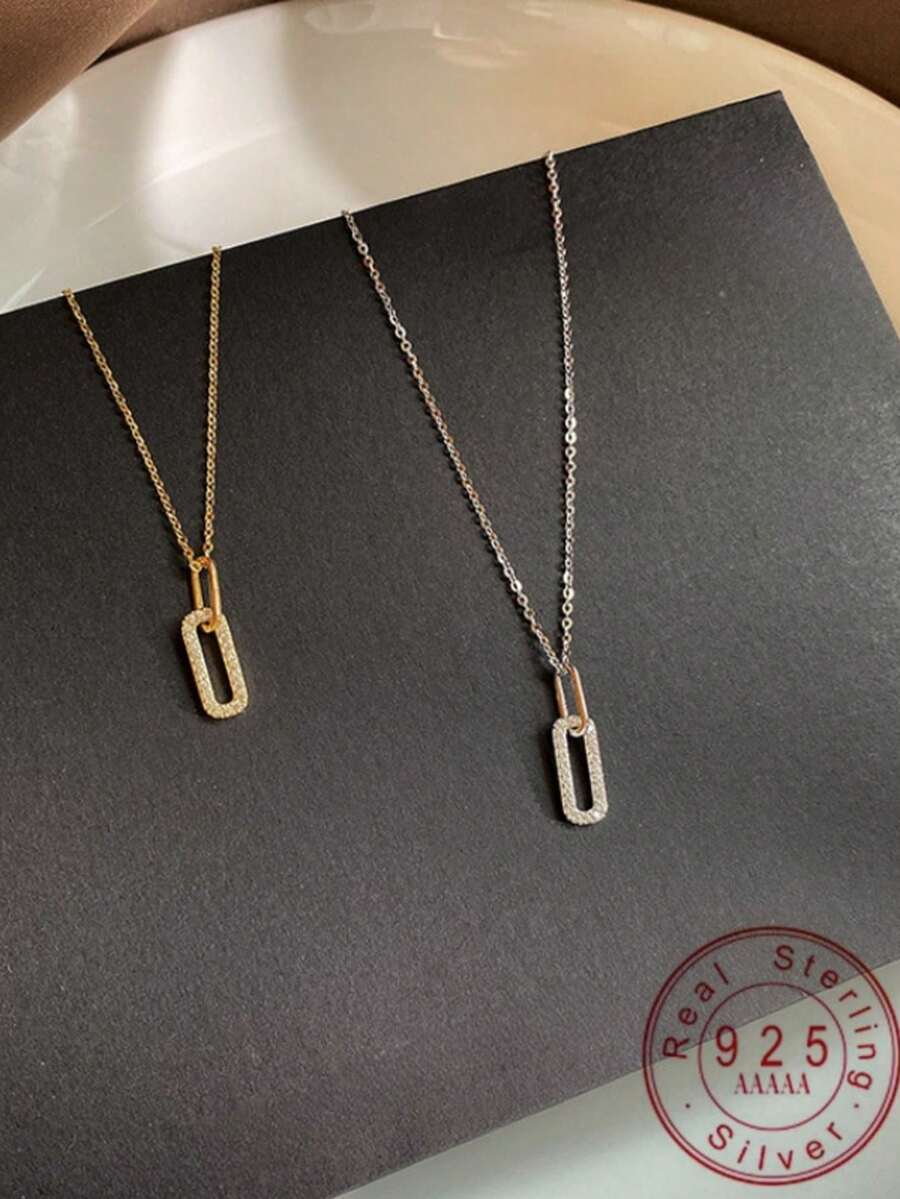 1pc S925 Sterling Silver Minimalist Chic Niche Luxury Feel Double Ring Necklace For Women