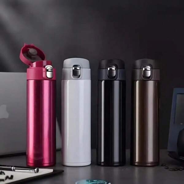 1 Piece Of 500ml/16.91oz Large Capacity, Double-Layer Vacuum Leak-Proof, 304 Stainless Steel Anti-Fingerprint Coating Material, Nordic Style Straight Body Insulated Water Bottle, Screw Cap Sealing And Spill-Proof, One-Key Pop-Up Cup Lid
