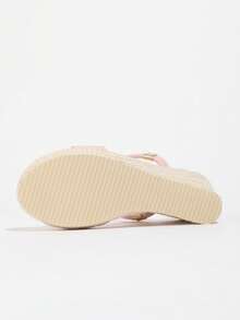 Giày sandal đế xuồng dày dặn dành cho nữ, kiểu espadrille đan dây, quai cài tối giản, mũi tròn, gót cao, màu hồng, phù hợp cho trang phục xuân hè. - Hồng - Xem 7