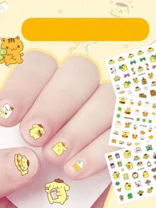 Sanrio 5 piezas de calcomanías de uñas de Sanrio Kuromi, calcomanías de uñas de plástico autoadhesivas, con temática de anime con brillo, acabado mate, forma asimétrica, de un solo uso, sin perfume - Decoración de uñas linda para uñas de niños