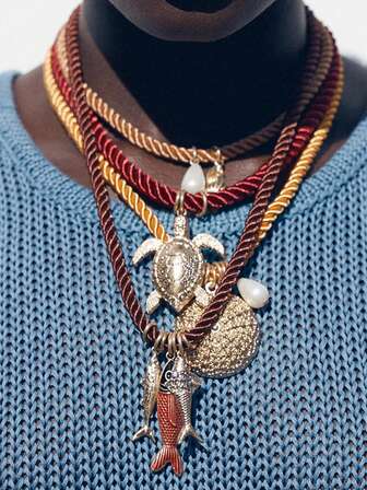 1 件夏季海洋风格个性化手工编织彩色绳合金海洋动物吊坠项链女士