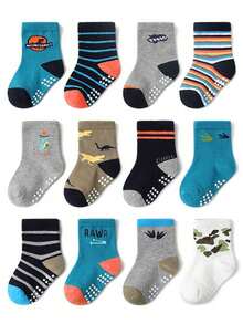 6pcs/12pcs Cartoon Star Print Anti-Slip Breathable Kids Socks, Boys & Girls Toddler Non-Slip Socks - Multicolor - View 17