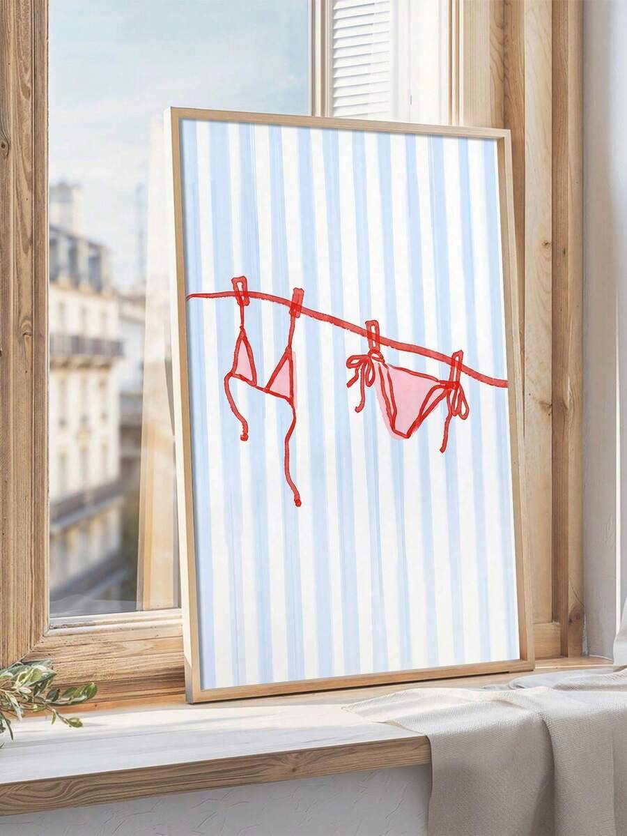 1 Stück zeitgenössischer Kunstdruck auf Leinwand, Sommerfashion Strand Poster, süßer Bikini & Schleifenwand Dekor, Küstendesign für Schlafzimmer, Wohnzimmer, Zuhause Küche für Partyleinwandmalerei Wandkunst für Zuhause Deko Feiertags- & Geburtstagsgeschenk, Bürodekoration wahlweise mit Rahmen - Verschiedenfarbig - Übersicht 1