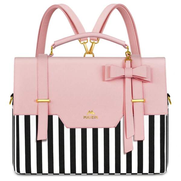 MATEIN Briefcase For Women, 15.6 Inch Convertible Laptop Briefcase Backpack With Bow, Cute Messenger Bag, Kawaii Bag, Computer Messenger Crossbody Laptop Tote Bag Carrying Case, Laptop Bag For Women Girlfriend Wife, Pink Laptop Bag, Small Messenger Bag For Women, Messenger Bag Cute,Suitable For College Work Travel, Pink