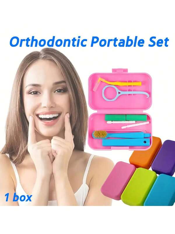 Conjunto de 5 escovas de dentes ortodônticas - Escova de dentes com cerdas macias, estojo portátil para armazenamento - Conveniente para viagens e deslocamentos, vem com caixa de armazenamento para limpeza na volta às aulas