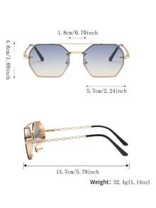 1pc Men's Gradient Metal Frame Polygon Fashionable Sunglasses, Versatile Trendty Style Suitable For Outdoor Shading - Ombre - View 7