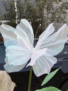 3 件巨型人造蝴蝶，18.9 英寸大型丝线蝴蝶，用于婚礼装饰，DIY 装饰性假蝴蝶工艺品，逼真的蝴蝶摄影道具，用于婚礼生日派对装饰夏季礼物海滩返校学校用品房间装饰 - 白色 - 查看 3