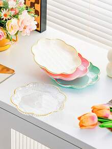 4pcs/6pcs Plastic Bone Plates - Small Dishes With Flower Pattern, Golden Accents, Suitable For Kitchen, Dining, Pickles, Chicken Bones - Multi-Function Mini Plates For Home And Restaurant - Multicolor - View 3