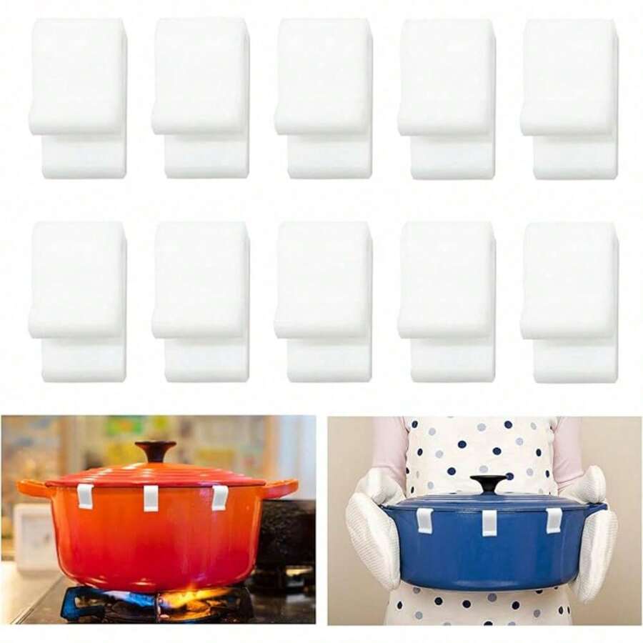 10PCS Dutch Oven Lid Protector Clips,Silicone Cookware Protectors For Stacking,Silicone Replacement Pan Clips,Pot Lid Flexible Bumpers Lifter Accessories For Stacking Pans Display Of Dutch Oven Pots - trắng - Xem 1