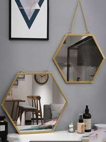1PC Wall Mounted Mirror Gold Geometric Mirror With Chain Decorative Vanity Mirror Porch Decoration Mirror Bathroom Wall Mirror Vanity Mirror Suitable For Bathroom Bedroom Living Room Arch