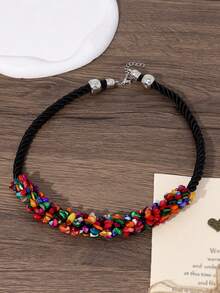 1pc Bohemian Colorful Shell & Stone Necklace, Suitable For Women Wearing To Beach, Vacation, Music Festival - Multicolor - View 2