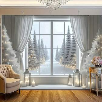 冬季仙境圣诞摄影背景 - 节日雪人、树木和礼物场景 - 适合节日派对、家居装饰和工作室使用