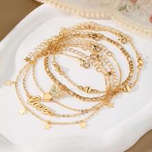 5 件/波西米亚风五角星蝴蝶 LOVE 脚链，女士珠宝，黄金首饰，日常、婚礼、派对、礼物 - 金色 - 查看 3