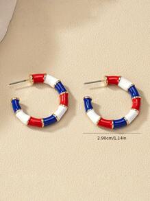 1 par de brincos de argola de bambu vintage tricolor com gotejamento de óleo para mulheres, simples e modernos, adequados para a festa do Dia da Independência, uso diário