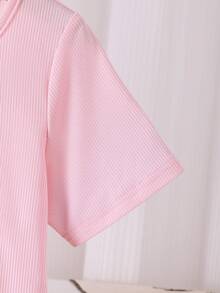 2pcs/Set Girls Summer New Fashion Casual Solid Color Short Sleeve Blouse And Long Pants, Versatile Leisure Outfit - Pink - View 3