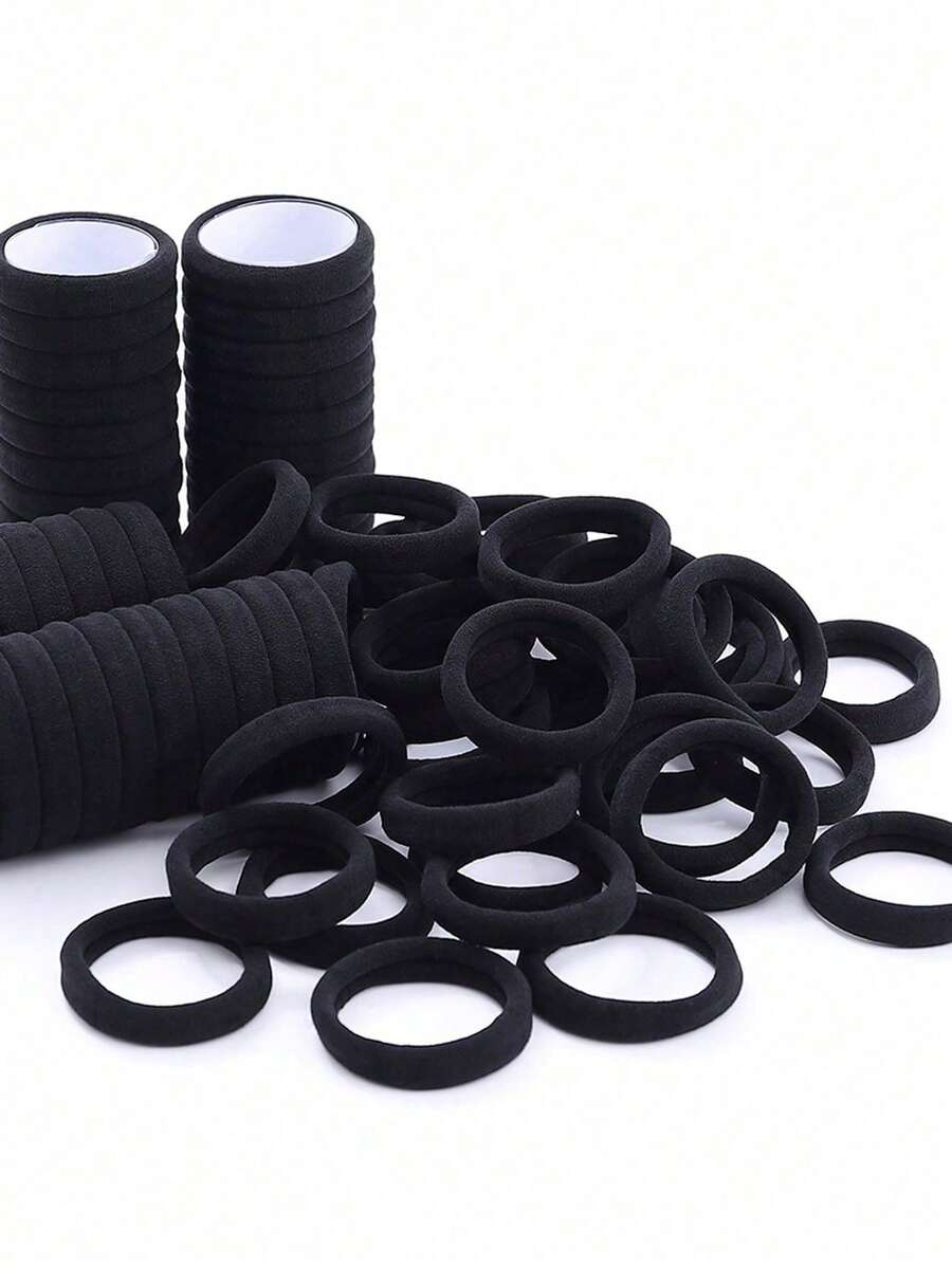 200/10 件女士百搭黑色高弹力发圈，柔软发带，百搭优雅的设计，简约风格，适合日常穿着、休闲、派对、通勤、度假、洗脸、淋浴、化妆、发型设计、搭配服装、发圈 - 黑色 - 查看 1