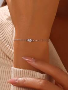 1pc Handmade Rhinestone Eye-Shaped 925 Sterling Silver Bracelet, Minimalist & Design, Suitable For Students - Silver - View 1