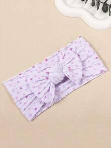 2pcs Set Purple Bow Adorable Baby Headbands, Soft Elastic Nylon Jacquard Heart Pattern Hair Accessories, Newborn Infant Hair Decor, Valentine's Gift (No Paper Card)