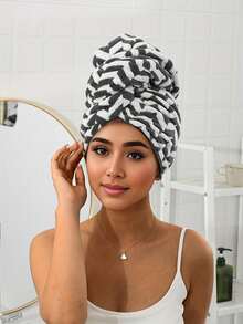 1pc&4pcs Coral Fleece Diamond Wave Pattern Thickened & Extra Long Hair Drying Towel For Women, Quick-Dry Absorbent Head Wrap Towel With Elastic Band Bath Cap - Multicolor - View 8