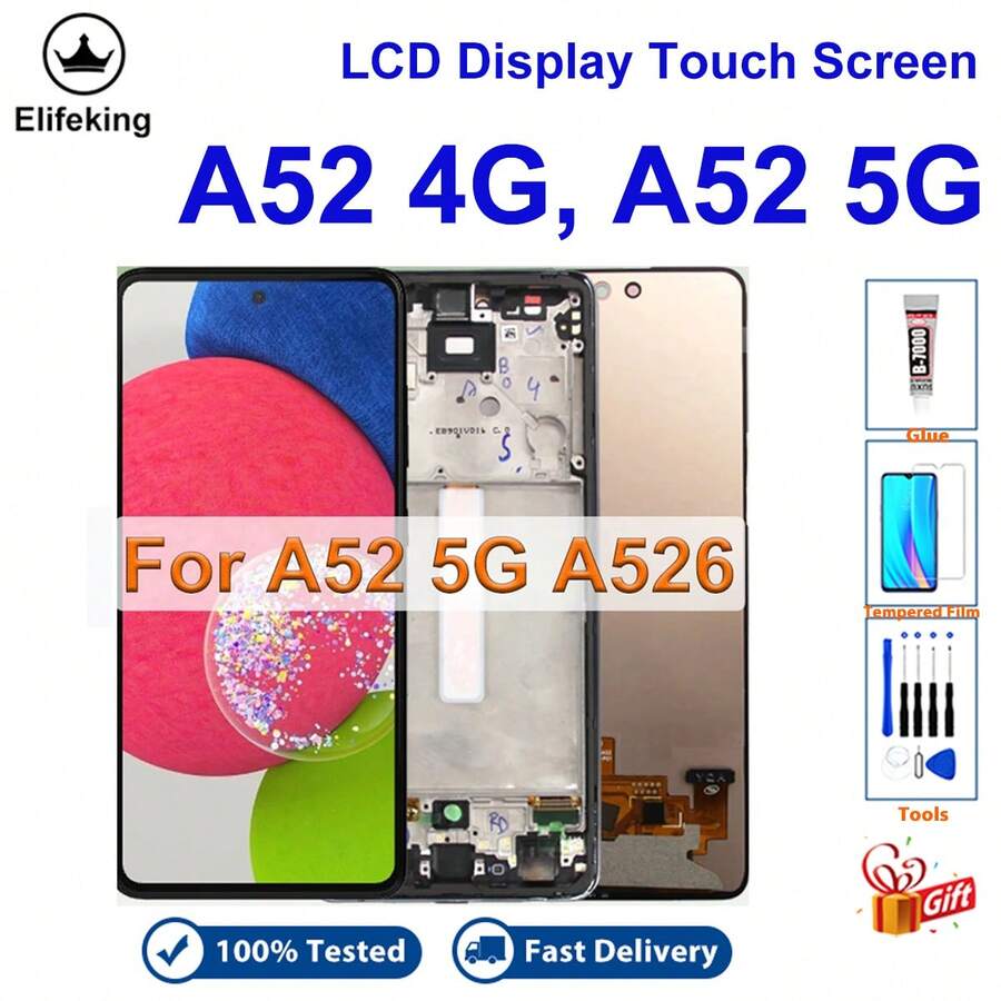 LCD Compatible With Samsung Galaxy A52 4G A52 5G LCD Digital Touch Screen Display Assembly For Replacement - black framed - View 1
