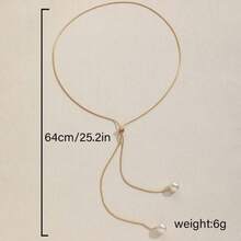 一件女士毛衣，配有可调节拉链；珍珠项链；合金首饰；波西米亚优雅风格情人节配饰 - 金色 - 查看 5