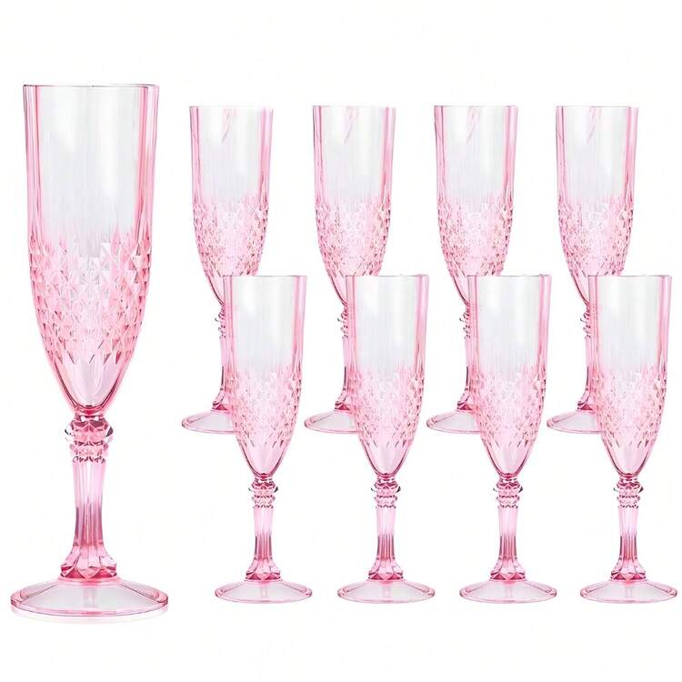 3/6/12pcs Tall Reusable Plastic Champagne Glasses, Plastic Wine Cups, Juice Glasses Suitable For Weddings, Bachelorette Parties, Events. Can Be Gifted To Moms, Sisters, Friends As Newlywed Presents - Pink - View 6
