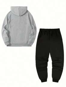 Boston Est. 1917 Conjunto de sudadera con capucha para hombres de poliéster - Estilo deportivo, conjunto de entrenamiento con patrón geométrico y bolsillos, tela de punto con ajuste regular, leve estiramiento para primavera/otoño - Gris Claro - Ver 3