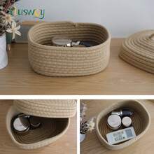 Yiuswoy 1pc Woven Storage Basket With Lid – Natural Beige Rectangular Organizer For Toiletries, Keys, Remote, Cosmetics & Small Accessories – Stylish Home Decor For Dorm, Office, Or School, Bathroom Organizers And Storage