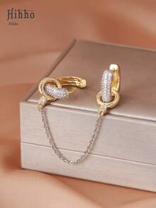 Hihho 1 Cặp trang sức sang trọng, Hoa tai vuông hình chữ U đính đầy đủ, Thủ công mạ điện hai tông màu, Hoa tai chất lượng cao, Hoa tai tua rua dạng xích phù hợp cho trang phục hàng ngày của phụ nữ, đi chơi, tiệc tùng, ngày lễ, quà tặng - Nhiều màu - Xem 4